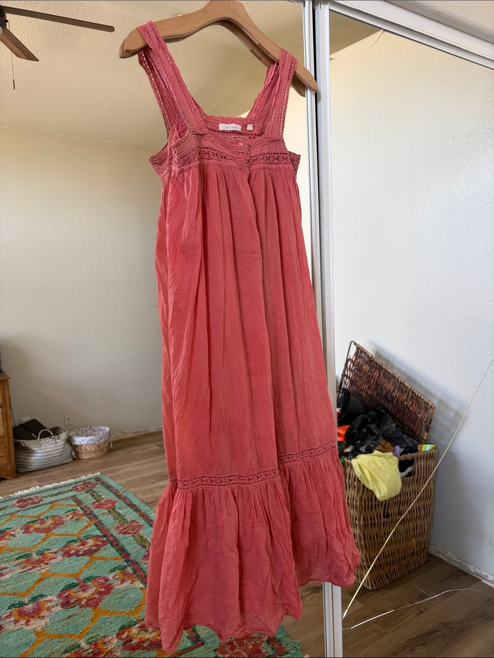 Doen Coral Pink Cotton Midi Dress